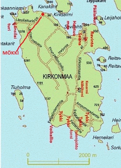 Mökki sijaitsee noin 1 km päässä Länsilaiturista. Länsilaituriin liikennöivät yhteysalukset Otava ja Tekla.